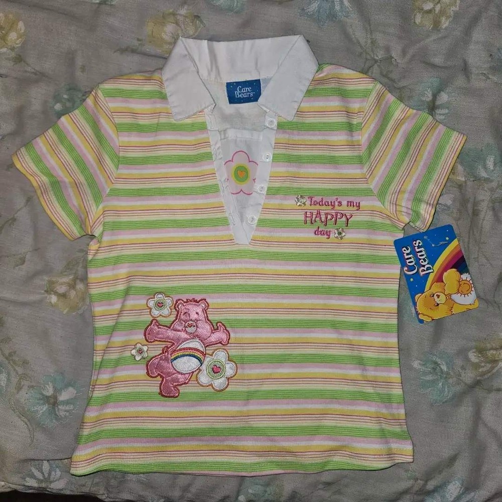 Brand New Care Bears Girls Striped Polo Shirt Size 8